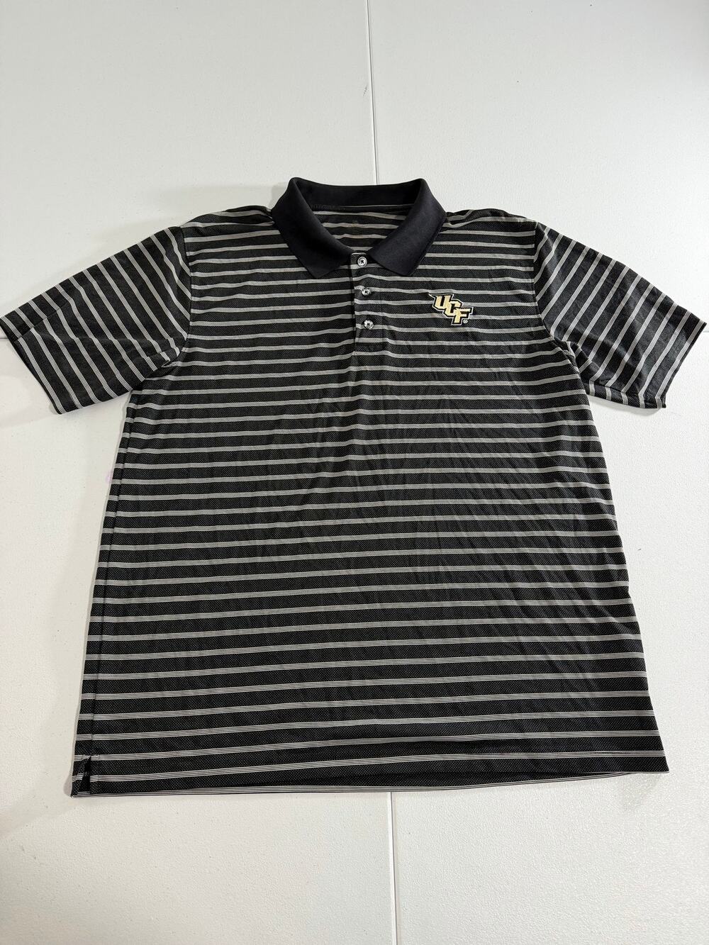 UCF Knights Golf Polo Men’s Striped Black Gray Embroidered Logo